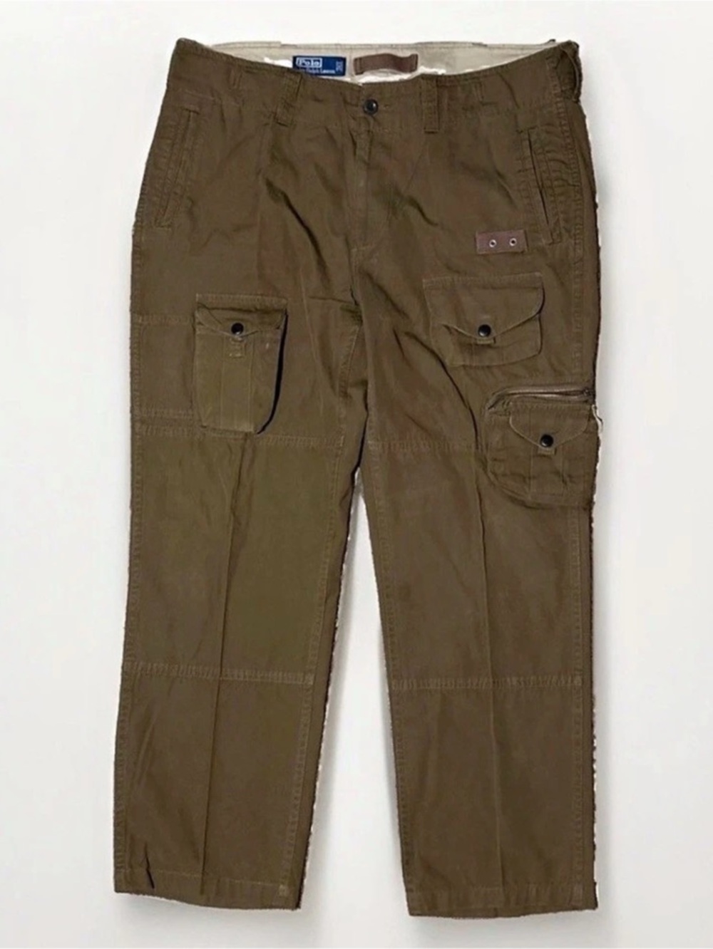 VTG Polo Ralph Lauren Mens Brown Paratrooper Cargo Pants 36x34 Utility Trousers